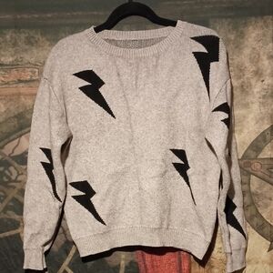 SHEIN Gray Crewneck Sweater with Black Lightning Accents